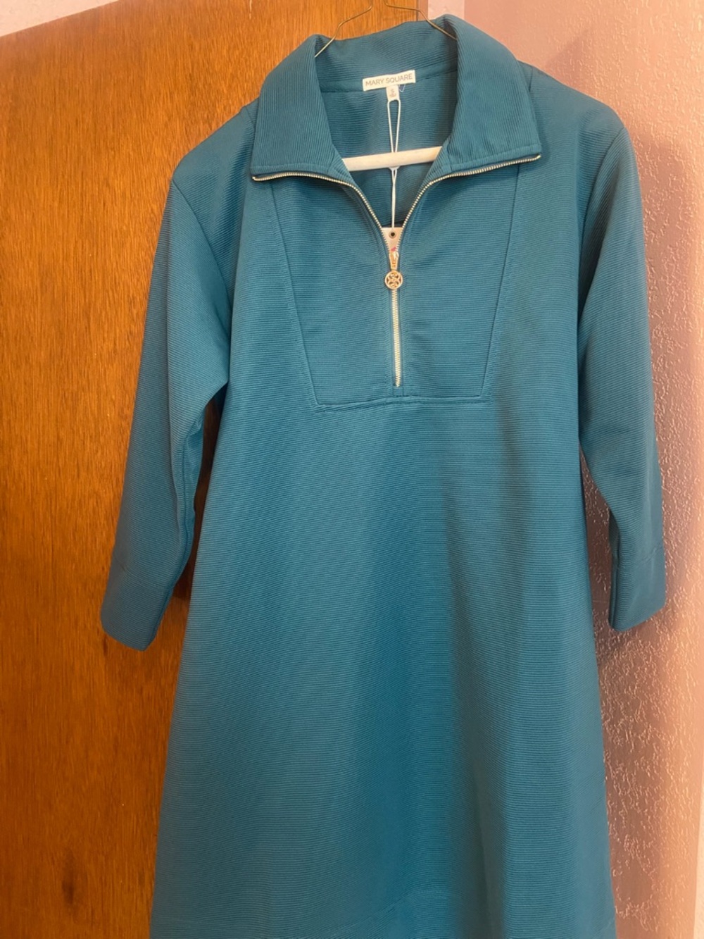 Teal Half-Zip Knit Dress